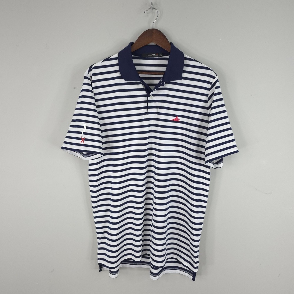 RLX Ralph Lauren Polo Shirt Mens Large Navy Stripe Golf Performance Stretch